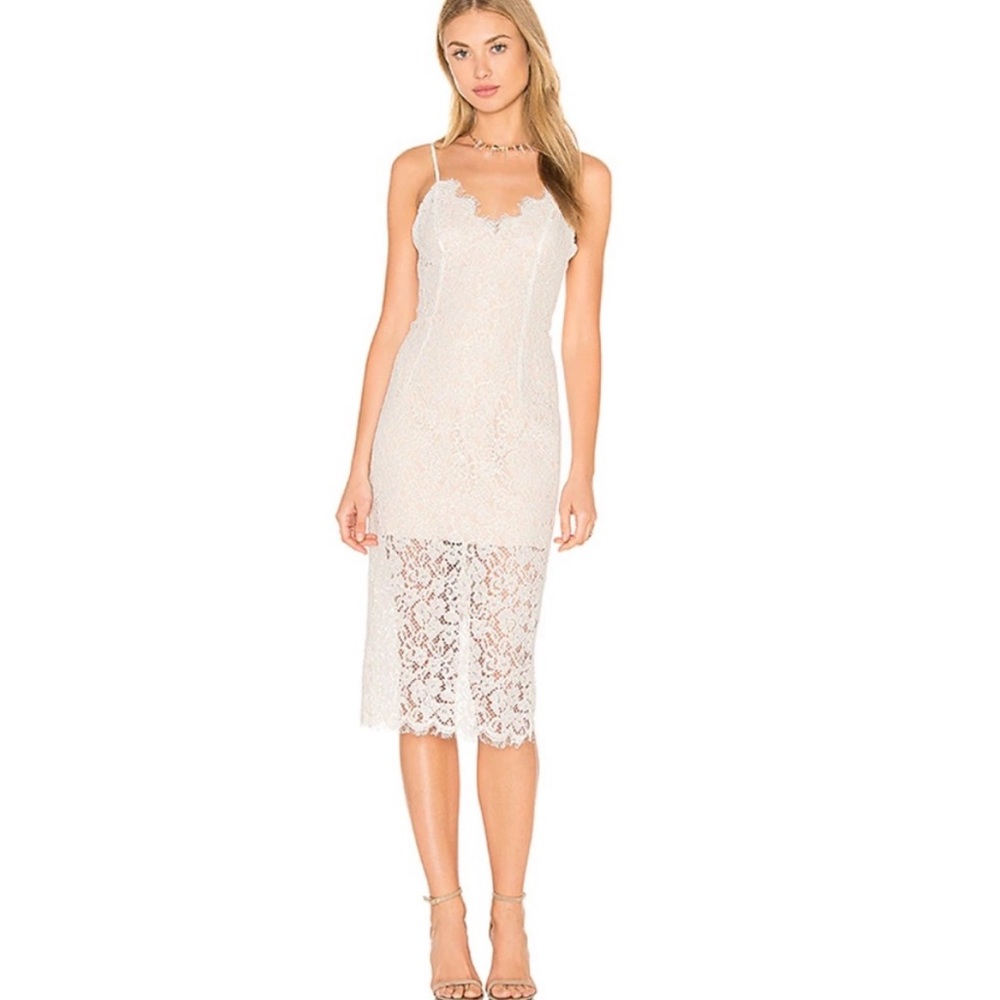 REVOLVE | Bardot White Sienna Lace Midi Dress Small / 6